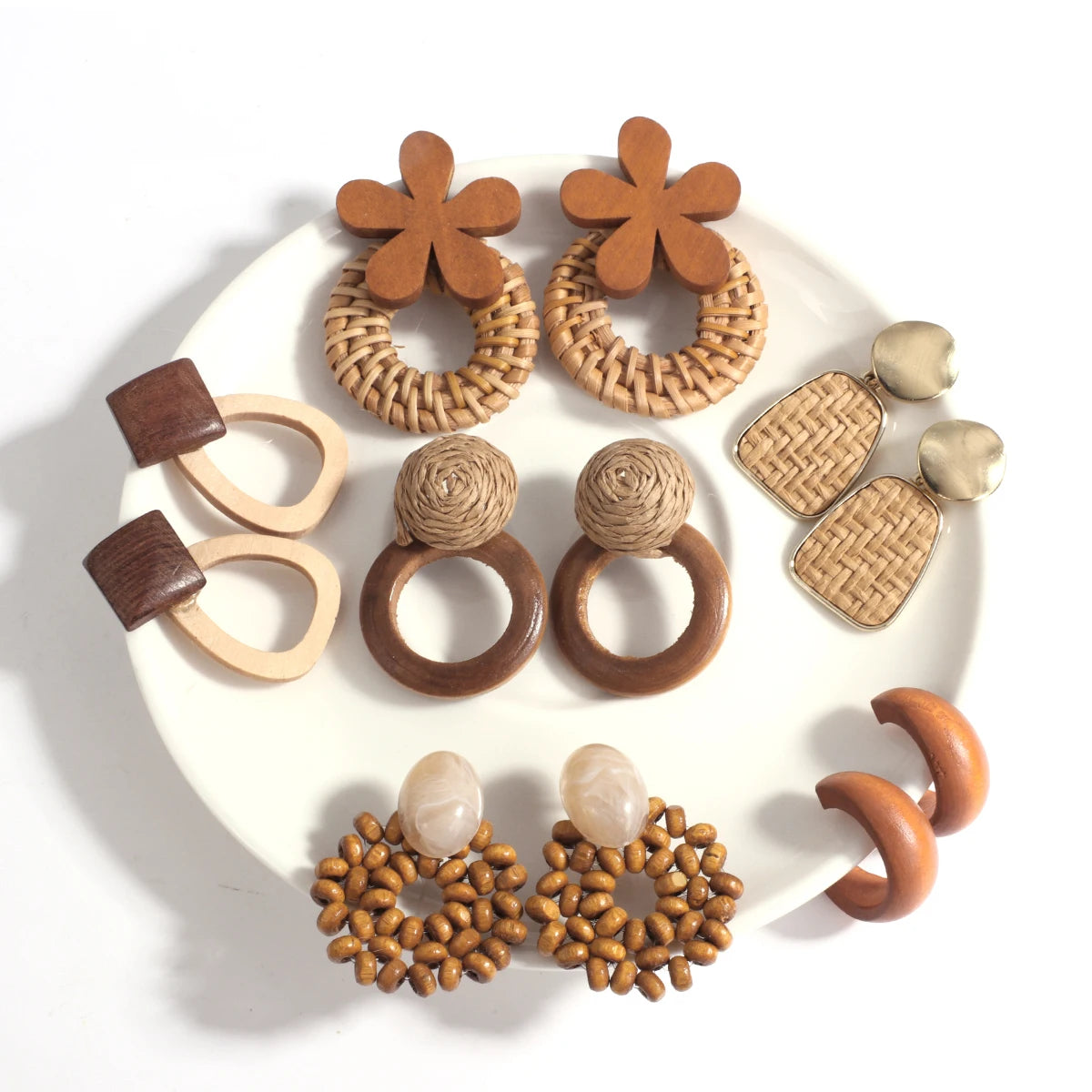 Boho Wood and Rattan Earrings – Ethnic and Handcrafted Style