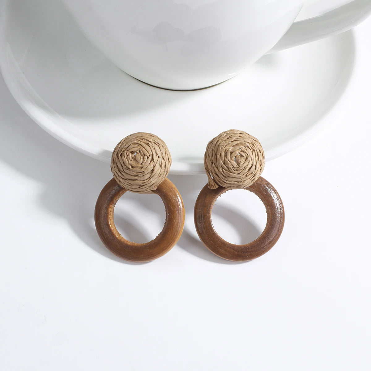 Boho Wood and Rattan Earrings – Ethnic and Handcrafted Style