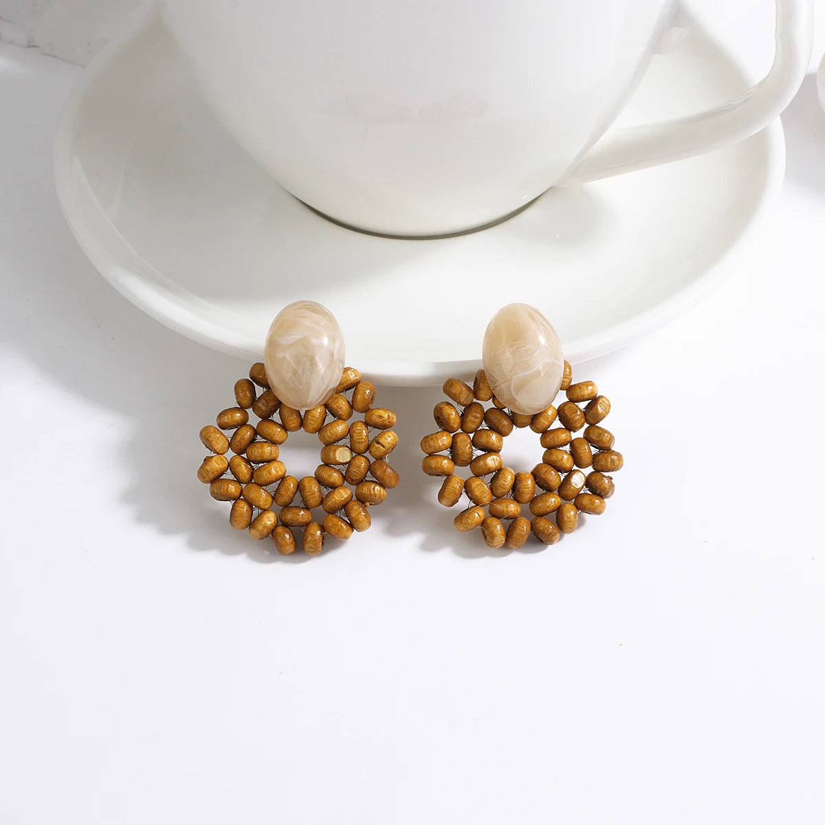 Boho Wood and Rattan Earrings – Ethnic and Handcrafted Style