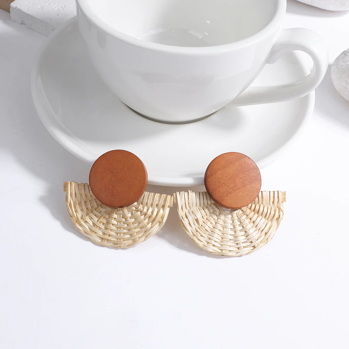Boho Wood and Rattan Earrings – Ethnic and Handcrafted Style