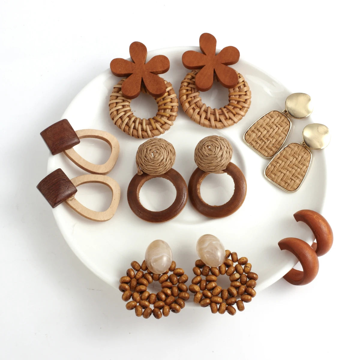 Boho Wood and Rattan Earrings – Ethnic and Handcrafted Style