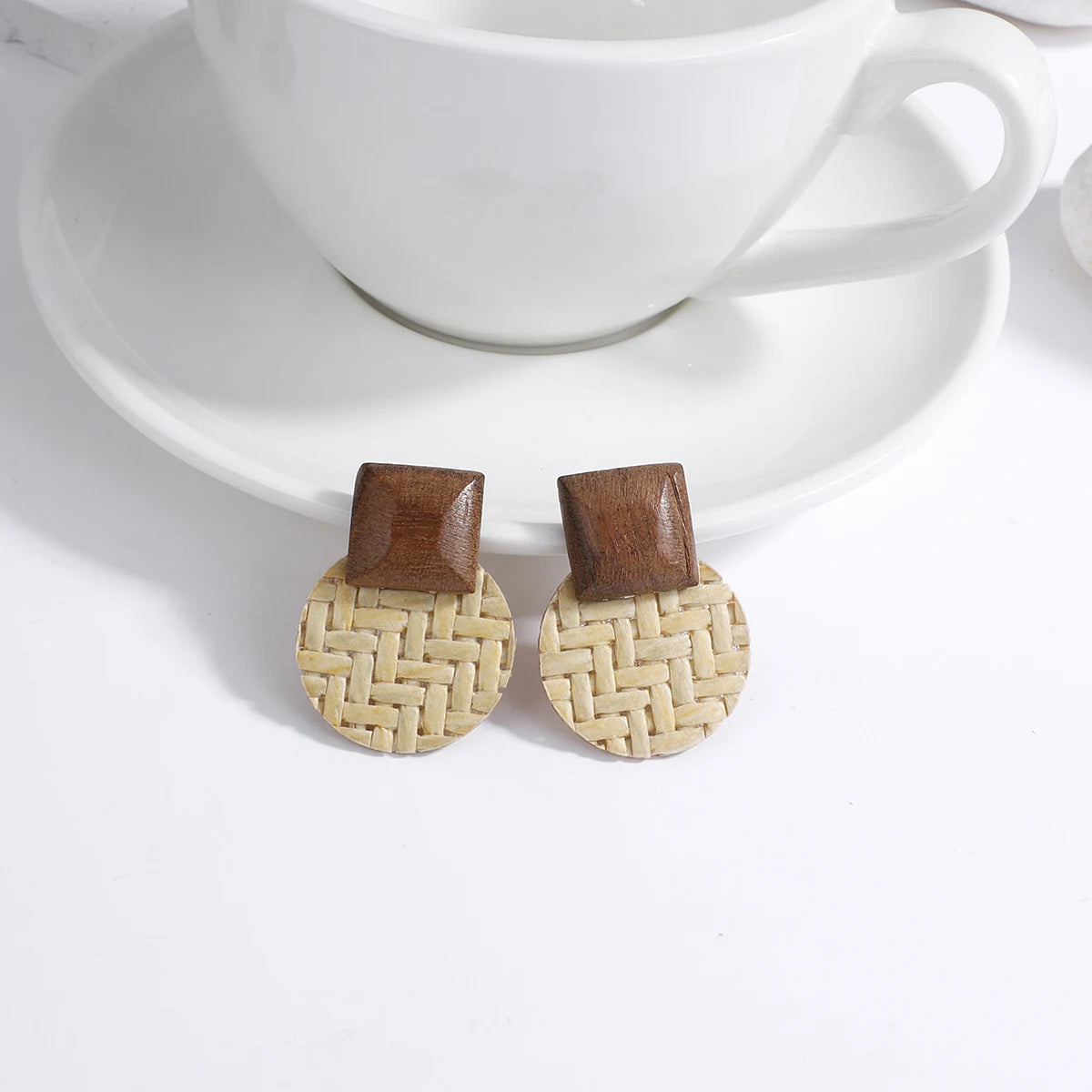 Boho Wood and Rattan Earrings – Ethnic and Handcrafted Style