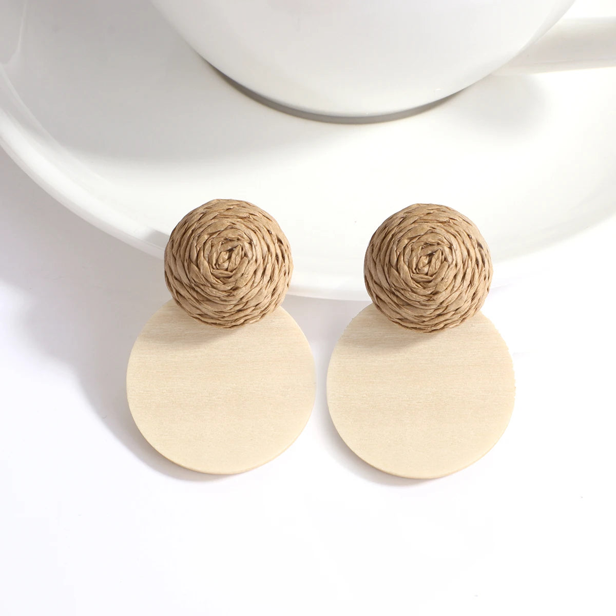 Boho Wood and Rattan Earrings – Ethnic and Handcrafted Style