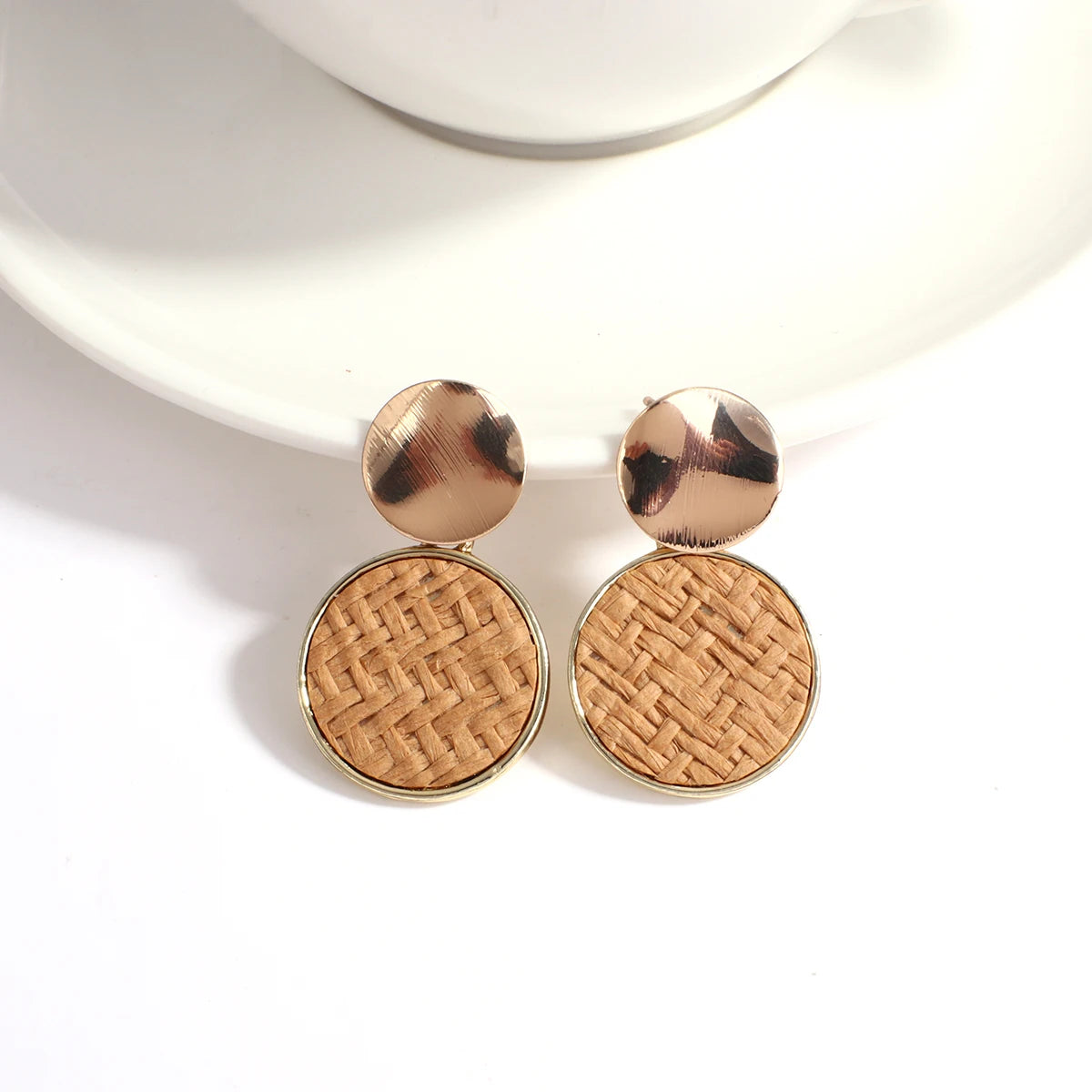 Boho Wood and Rattan Earrings – Ethnic and Handcrafted Style