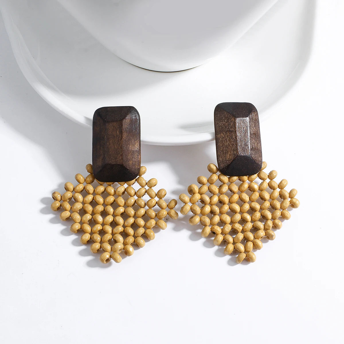 Boho Wood and Rattan Earrings – Ethnic and Handcrafted Style