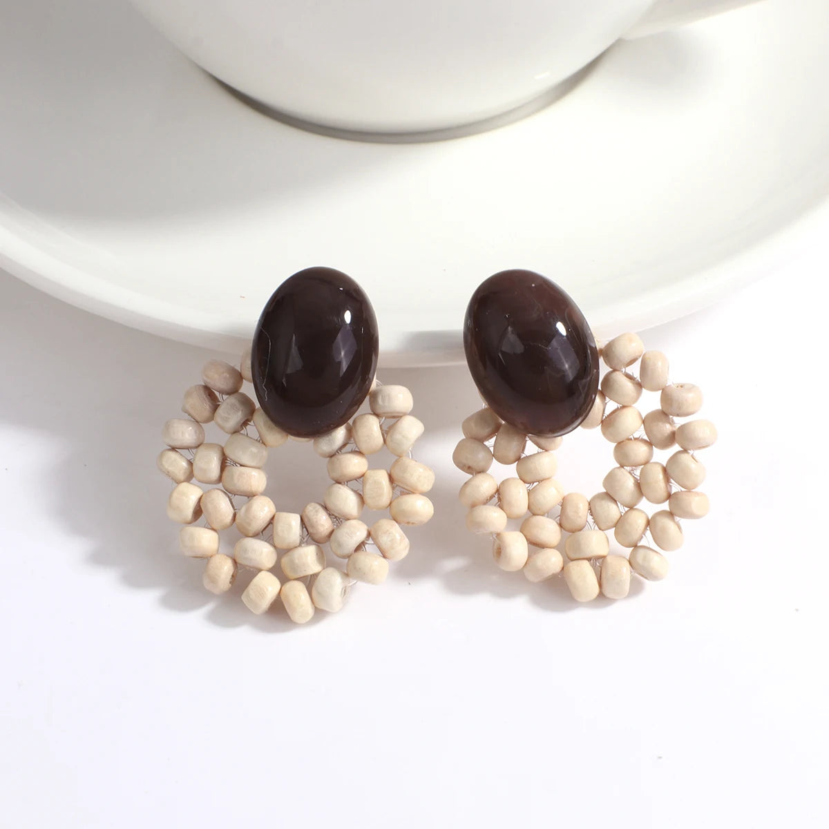 Boho Wood and Rattan Earrings – Ethnic and Handcrafted Style