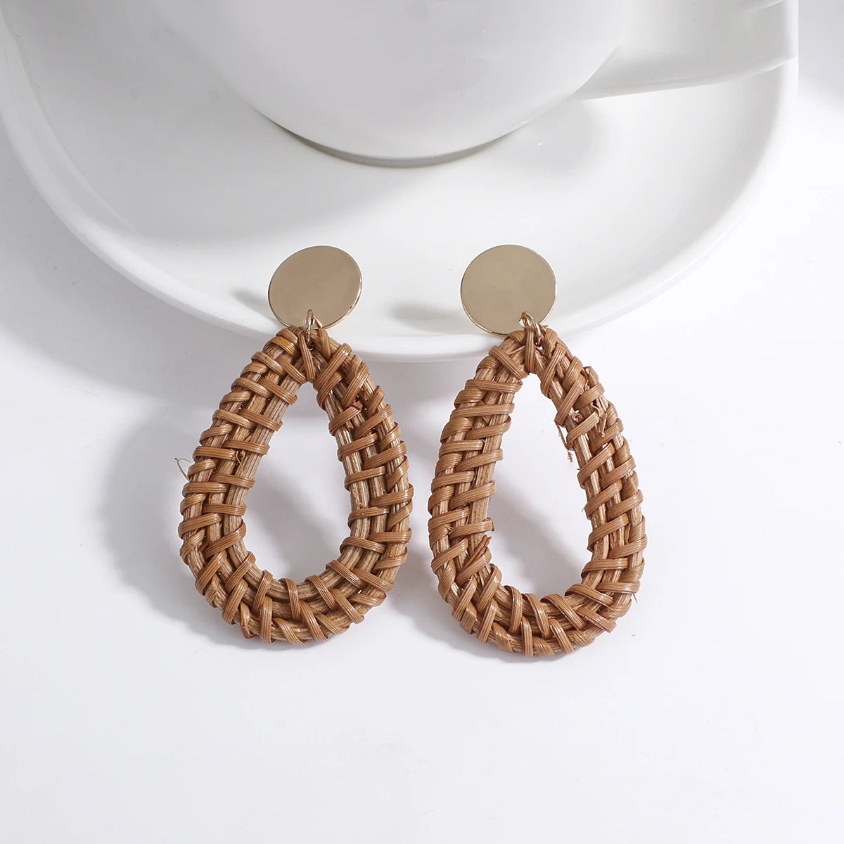 Boho Wood and Rattan Earrings – Ethnic and Handcrafted Style