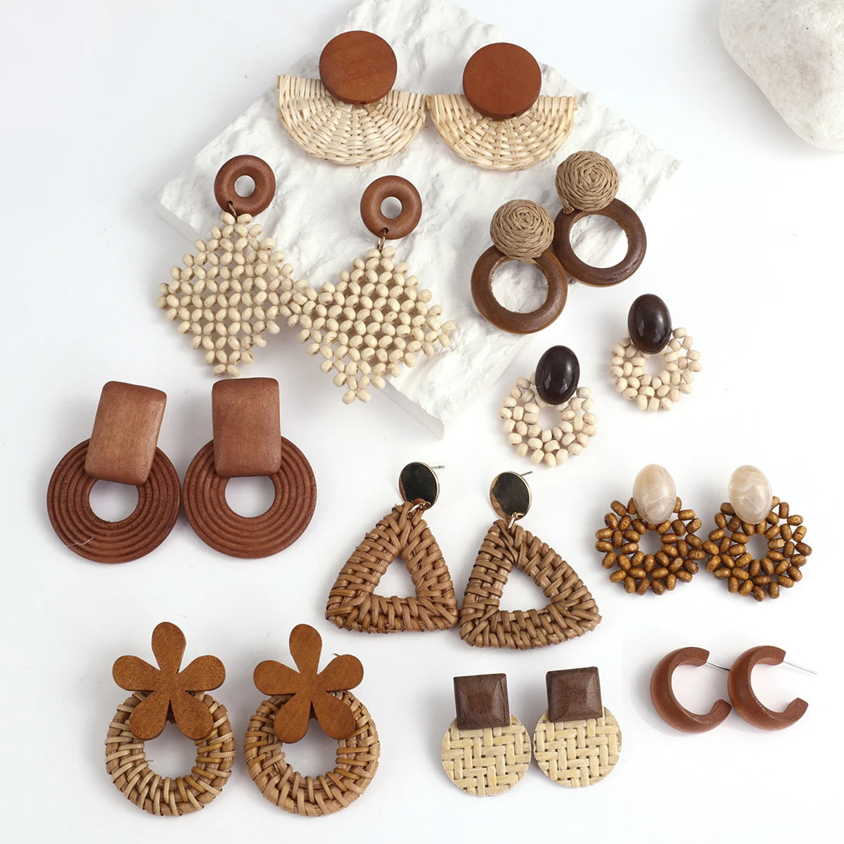 Boho Wood and Rattan Earrings – Ethnic and Handcrafted Style