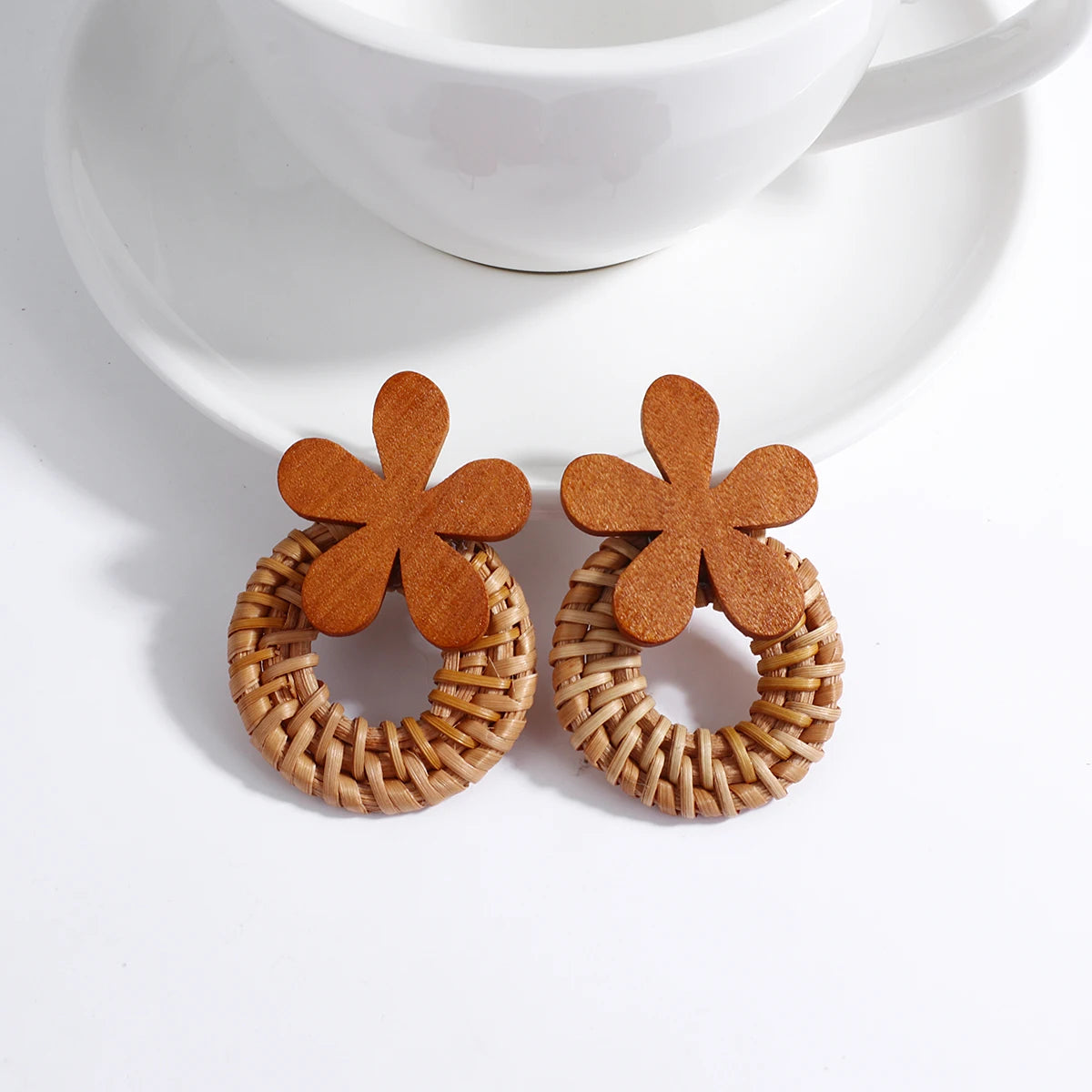 Boho Wood and Rattan Earrings – Ethnic and Handcrafted Style
