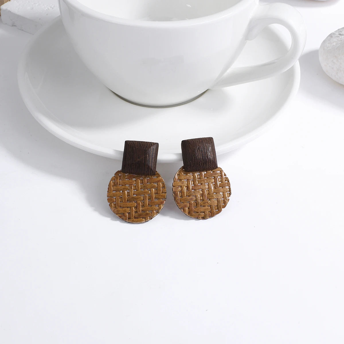 Boho Wood and Rattan Earrings – Ethnic and Handcrafted Style
