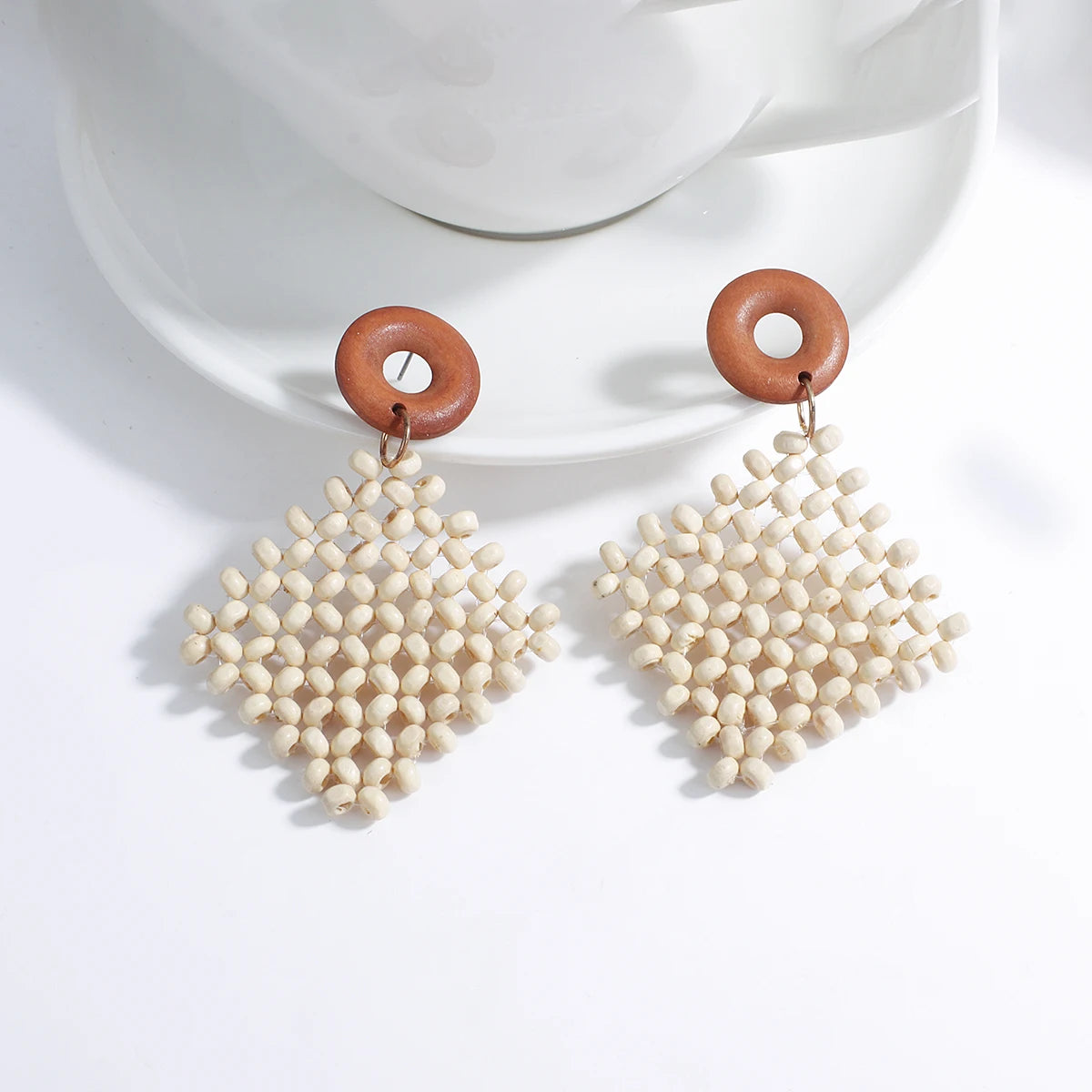 Boho Wood and Rattan Earrings – Ethnic and Handcrafted Style
