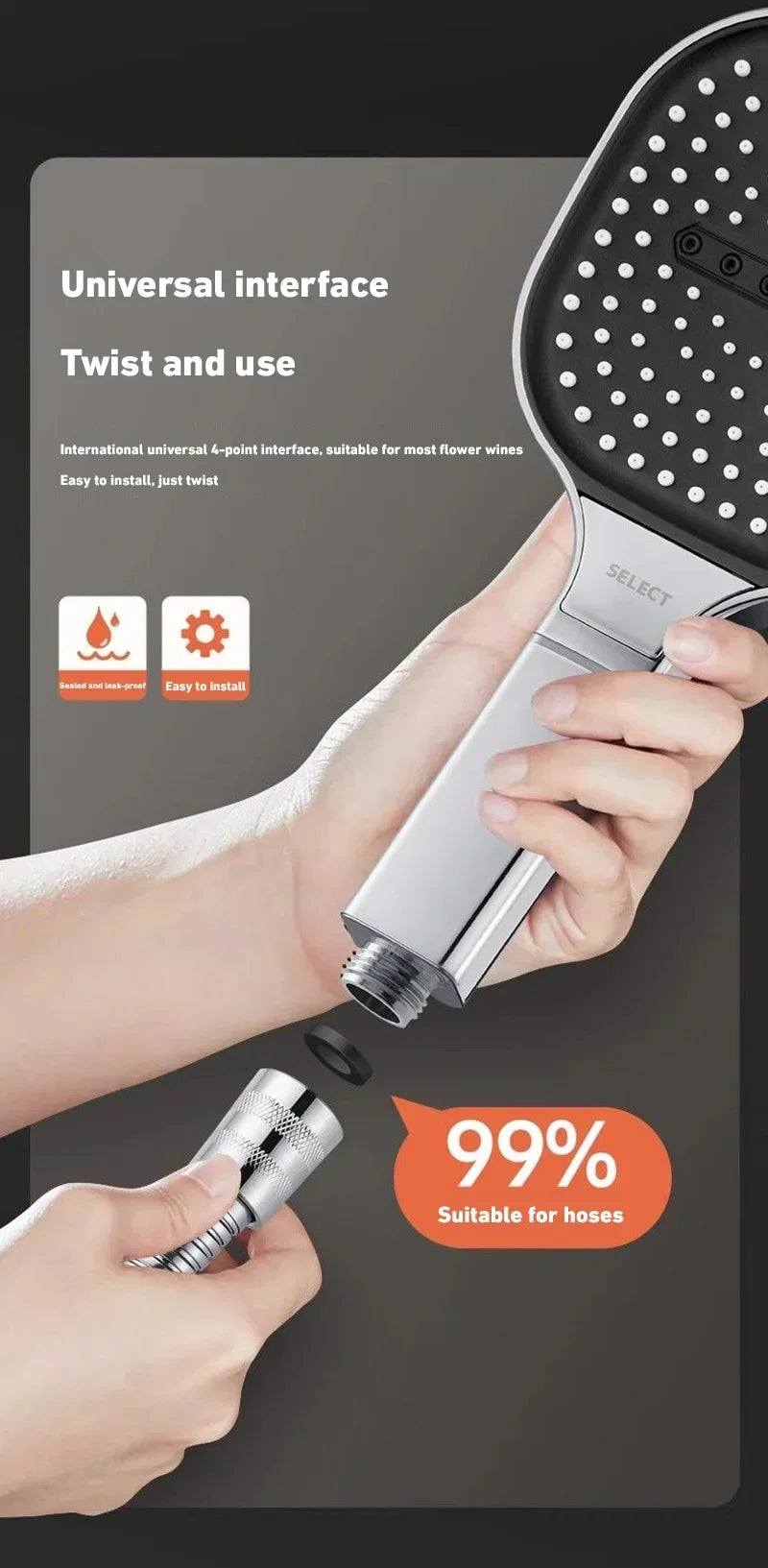 High Pressure Shower Head – 13cm Panel with 3 Adjustable Modes