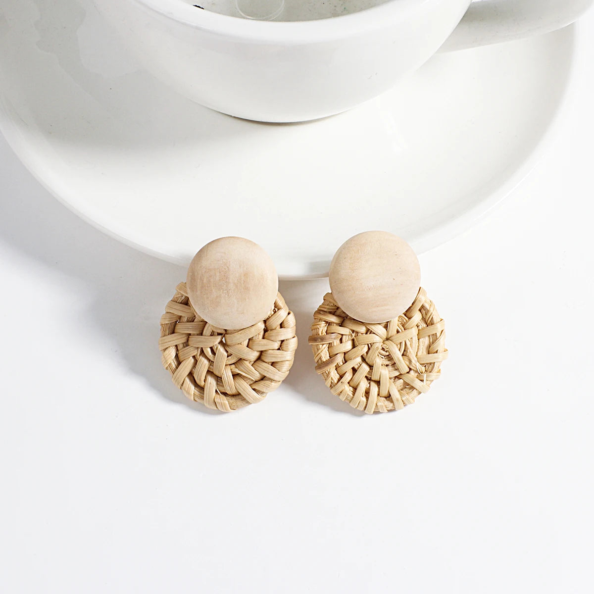 Boho Wood and Rattan Earrings – Ethnic and Handcrafted Style