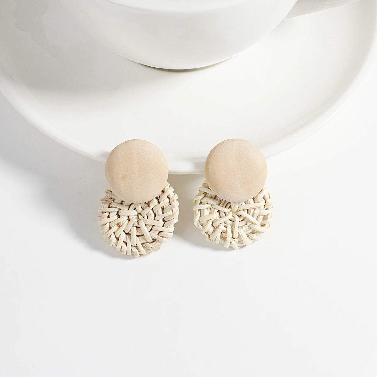 Boho Wood and Rattan Earrings – Ethnic and Handcrafted Style