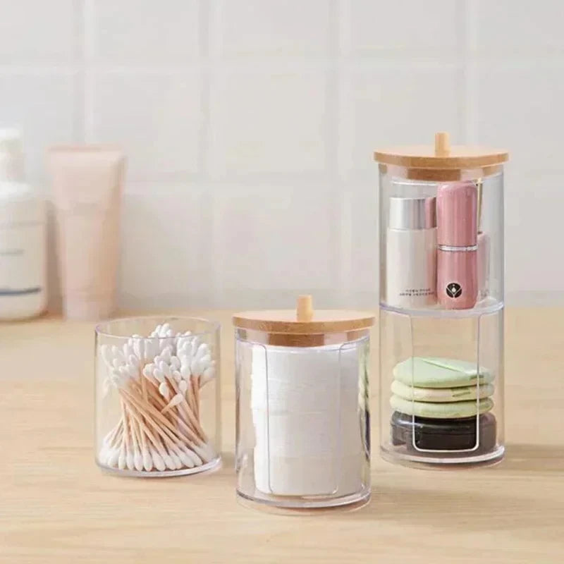 Clear Plastic Organizer Box with Bamboo Lid – For Bathroom and Vanity