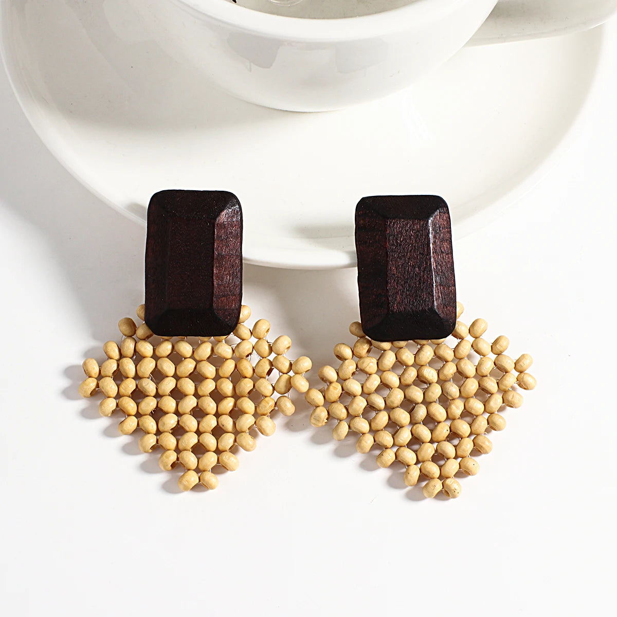 Boho Wood and Rattan Earrings – Ethnic and Handcrafted Style