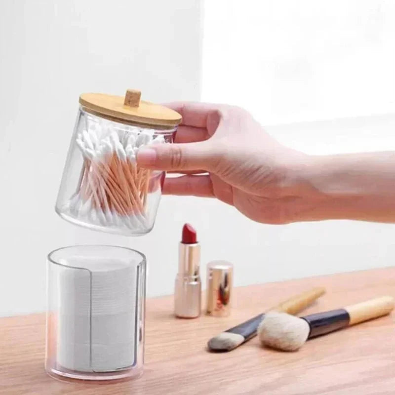 Clear Plastic Organizer Box with Bamboo Lid – For Bathroom and Vanity