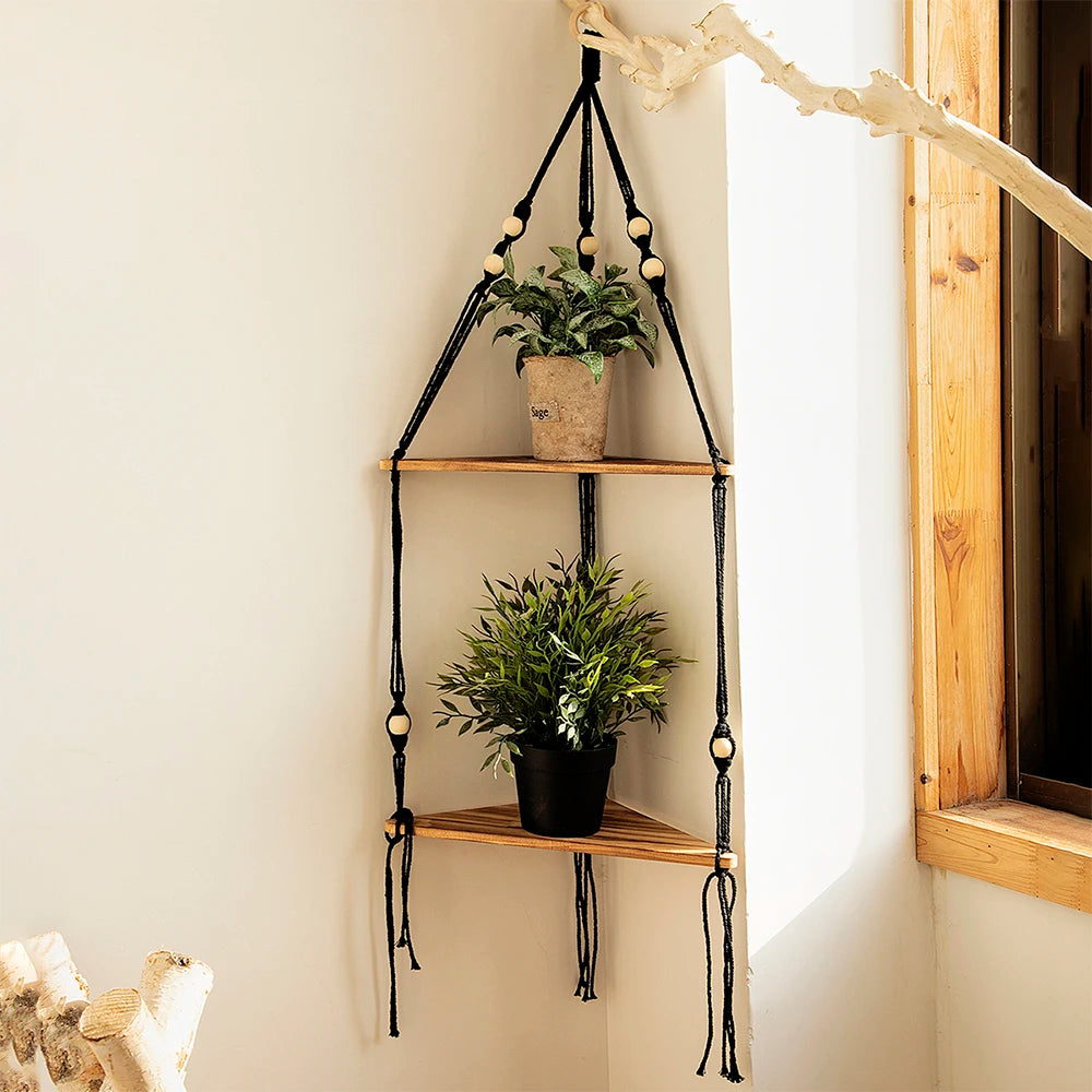 Triangle Floating Wooden Shelf – Boho and Modern Decor