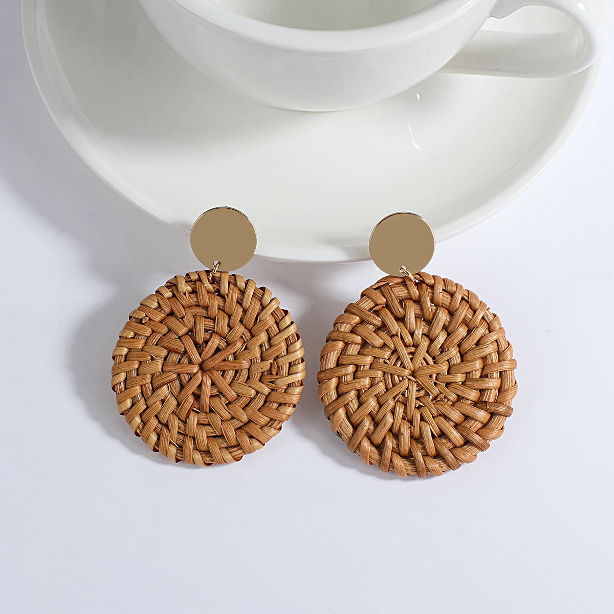 Boho Wood and Rattan Earrings – Ethnic and Handcrafted Style