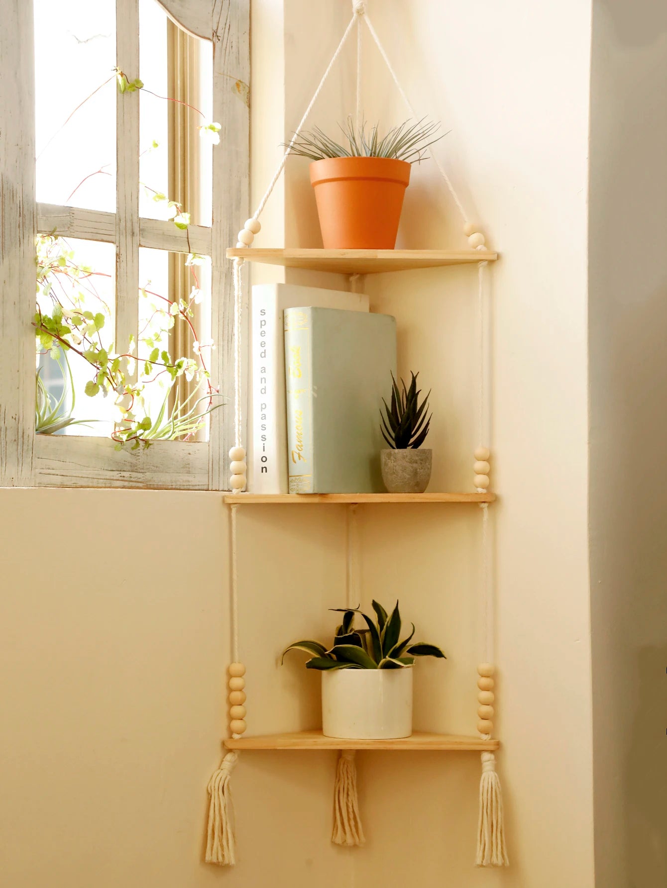 Triangle Floating Wooden Shelf – Boho and Modern Decor