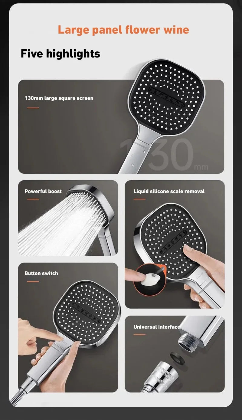 High Pressure Shower Head – 13cm Panel with 3 Adjustable Modes