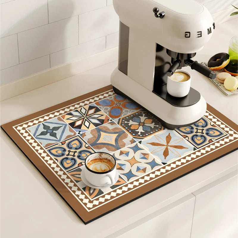 Tapete Antideslizante de Diatomita – Alfombrilla de Secado para Cocina y Cafetera