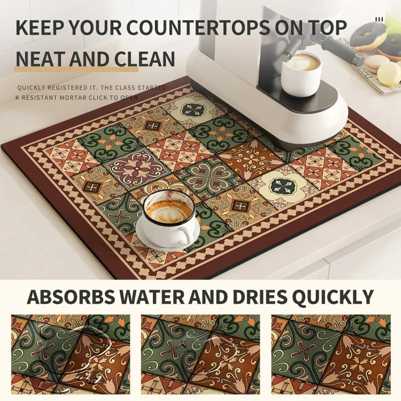 Tapete Antideslizante de Diatomita – Alfombrilla de Secado para Cocina y Cafetera
