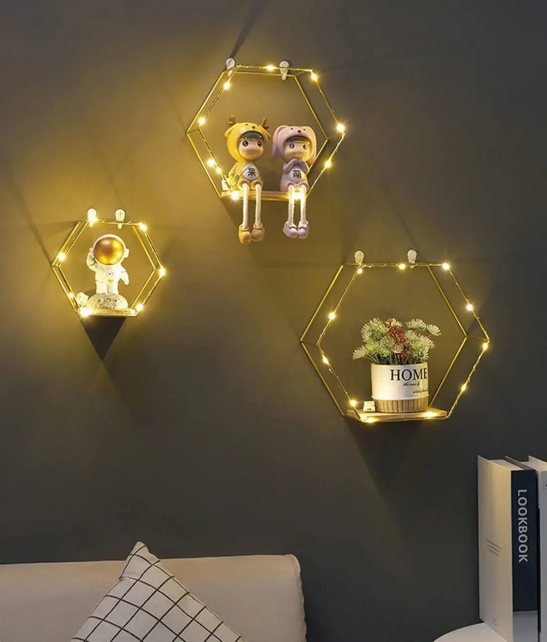 Hexagon Floating Wall Shelf – Elegant Decor and Storage
