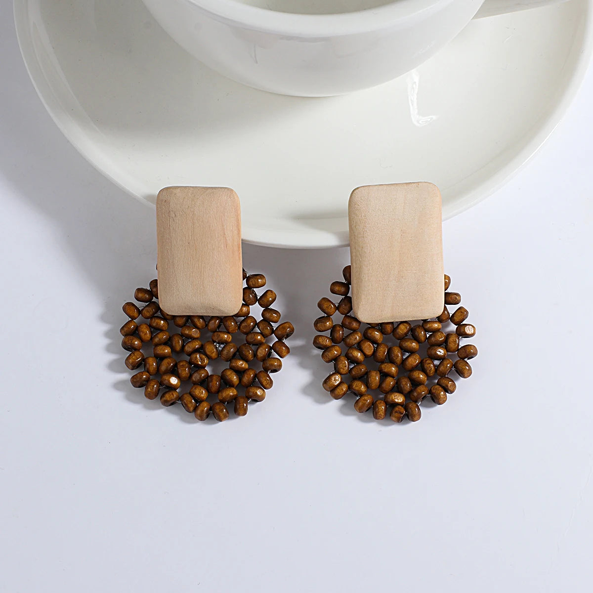 Boho Wood and Rattan Earrings – Ethnic and Handcrafted Style