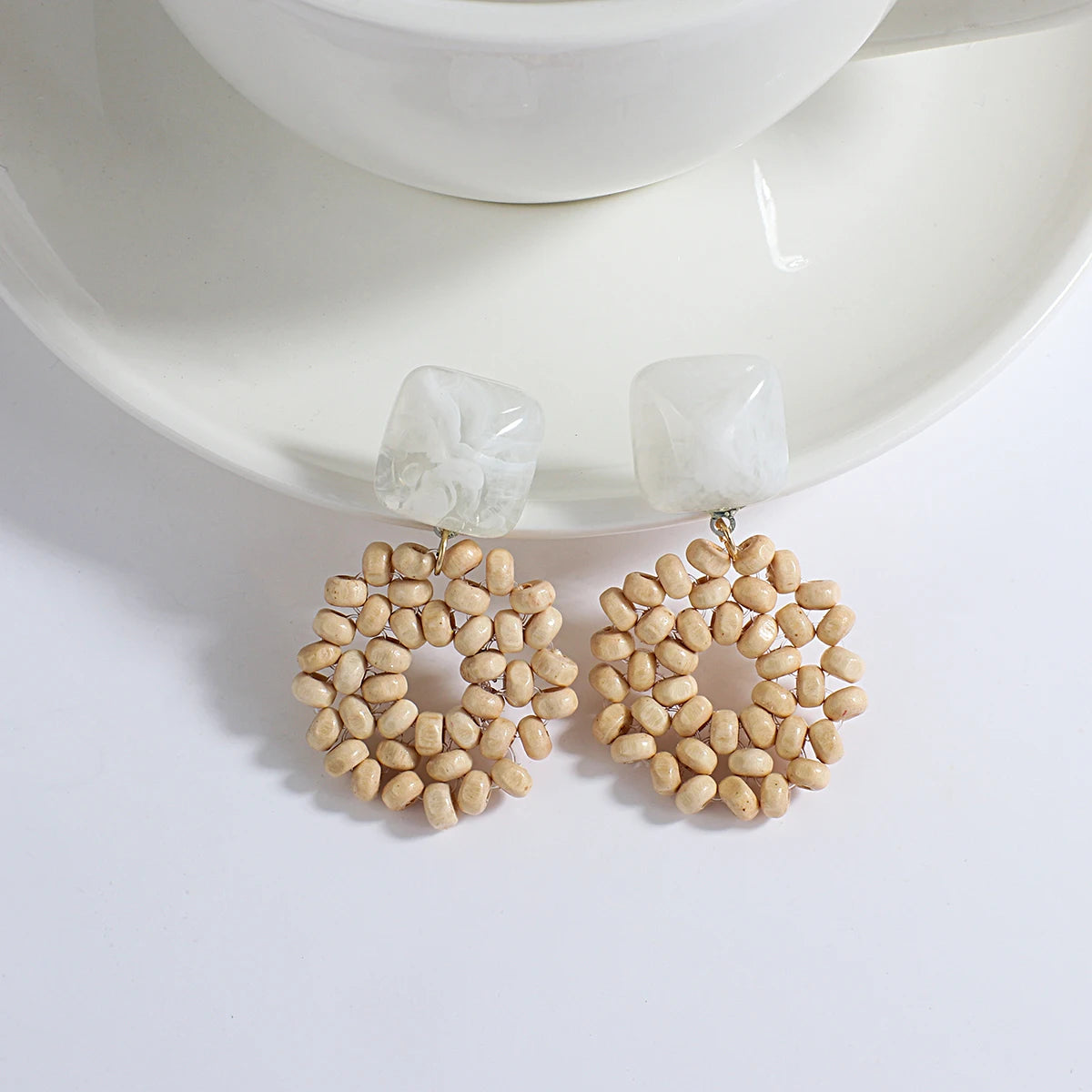 Boho Wood and Rattan Earrings – Ethnic and Handcrafted Style