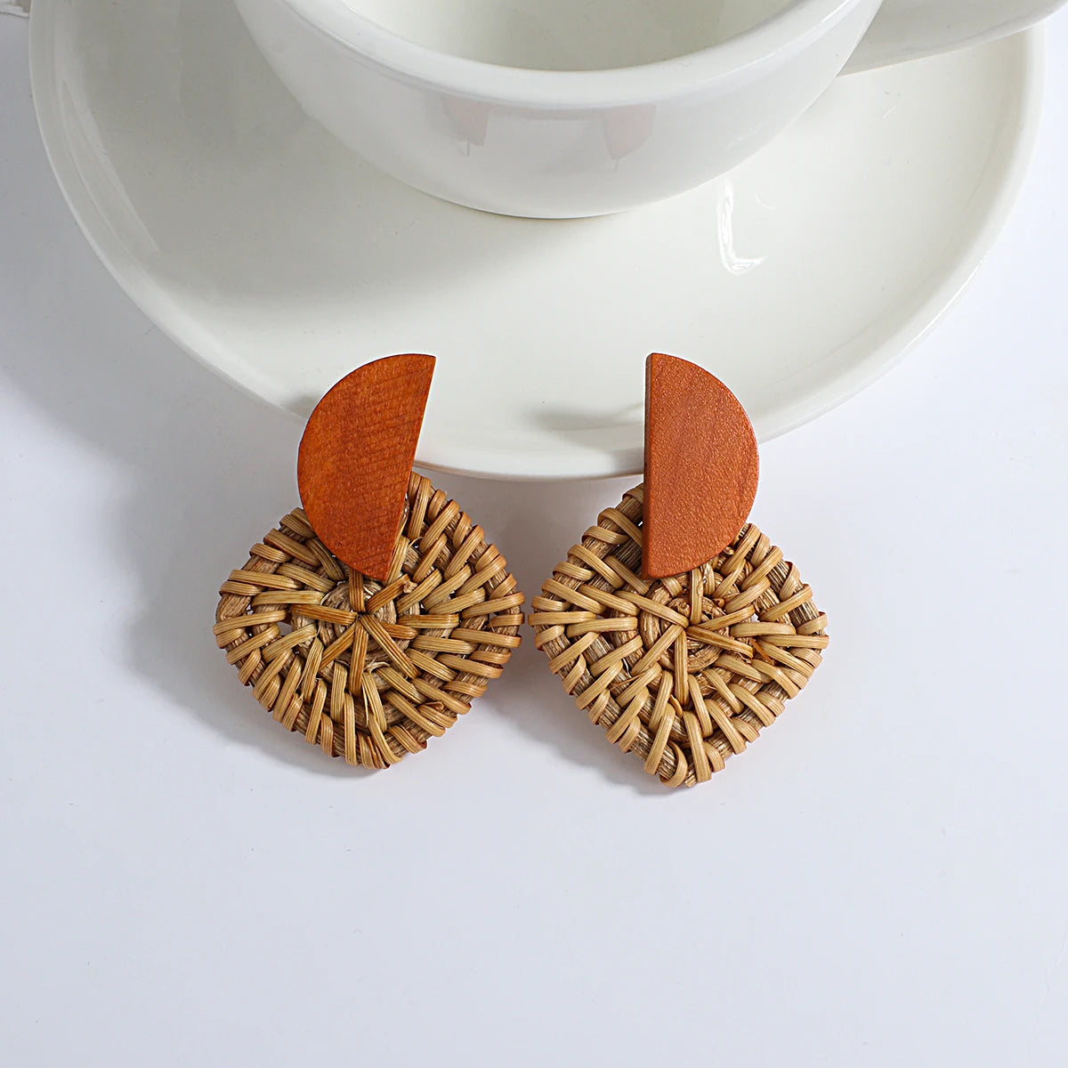 Boho Wood and Rattan Earrings – Ethnic and Handcrafted Style