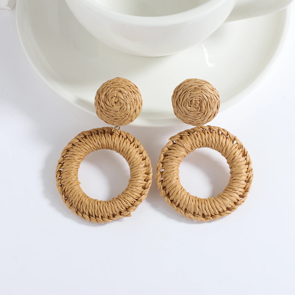 Boho Wood and Rattan Earrings – Ethnic and Handcrafted Style