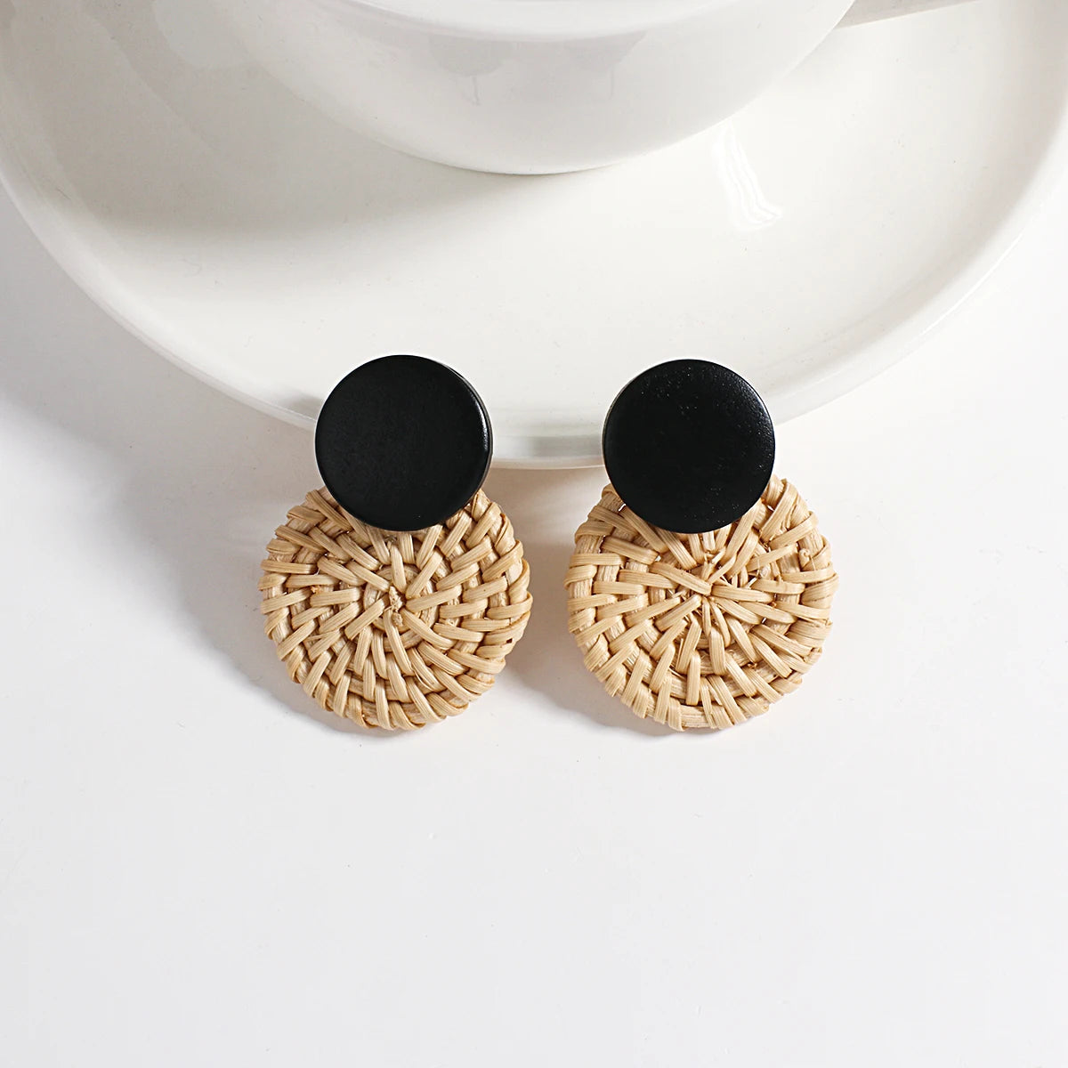 Boho Wood and Rattan Earrings – Ethnic and Handcrafted Style