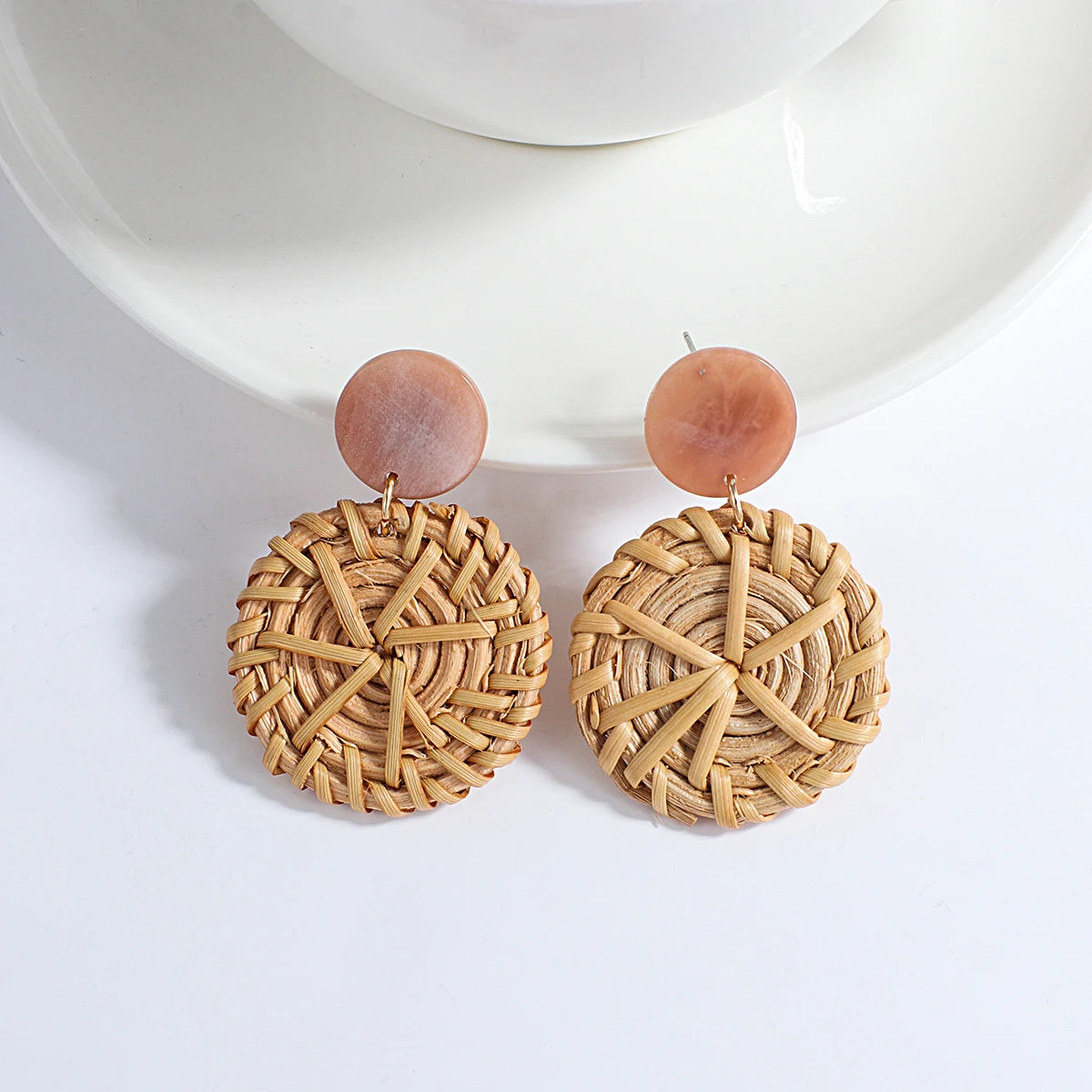 Boho Wood and Rattan Earrings – Ethnic and Handcrafted Style