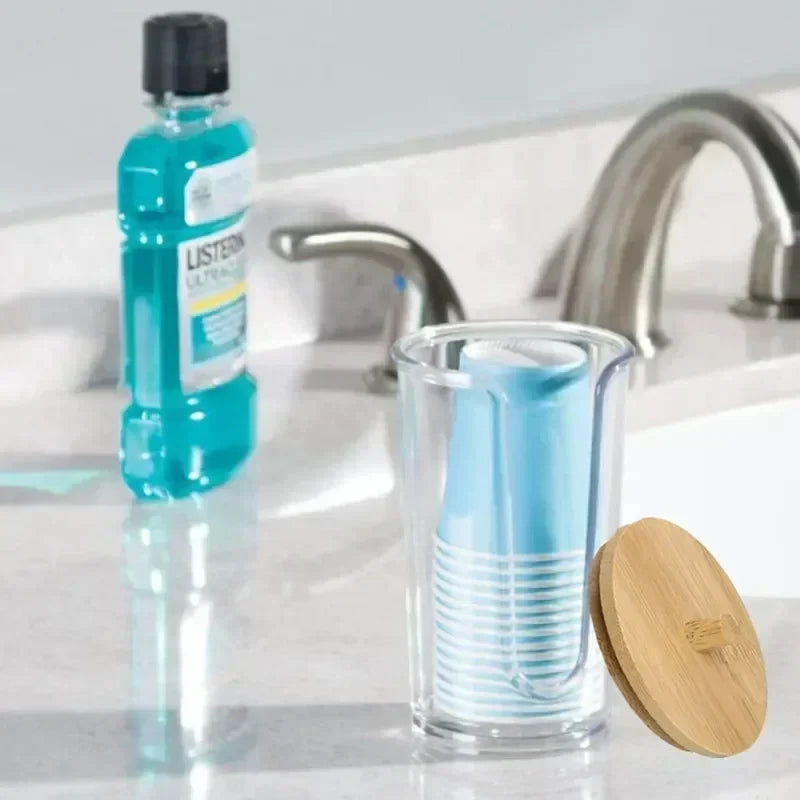 Clear Plastic Organizer Box with Bamboo Lid – For Bathroom and Vanity