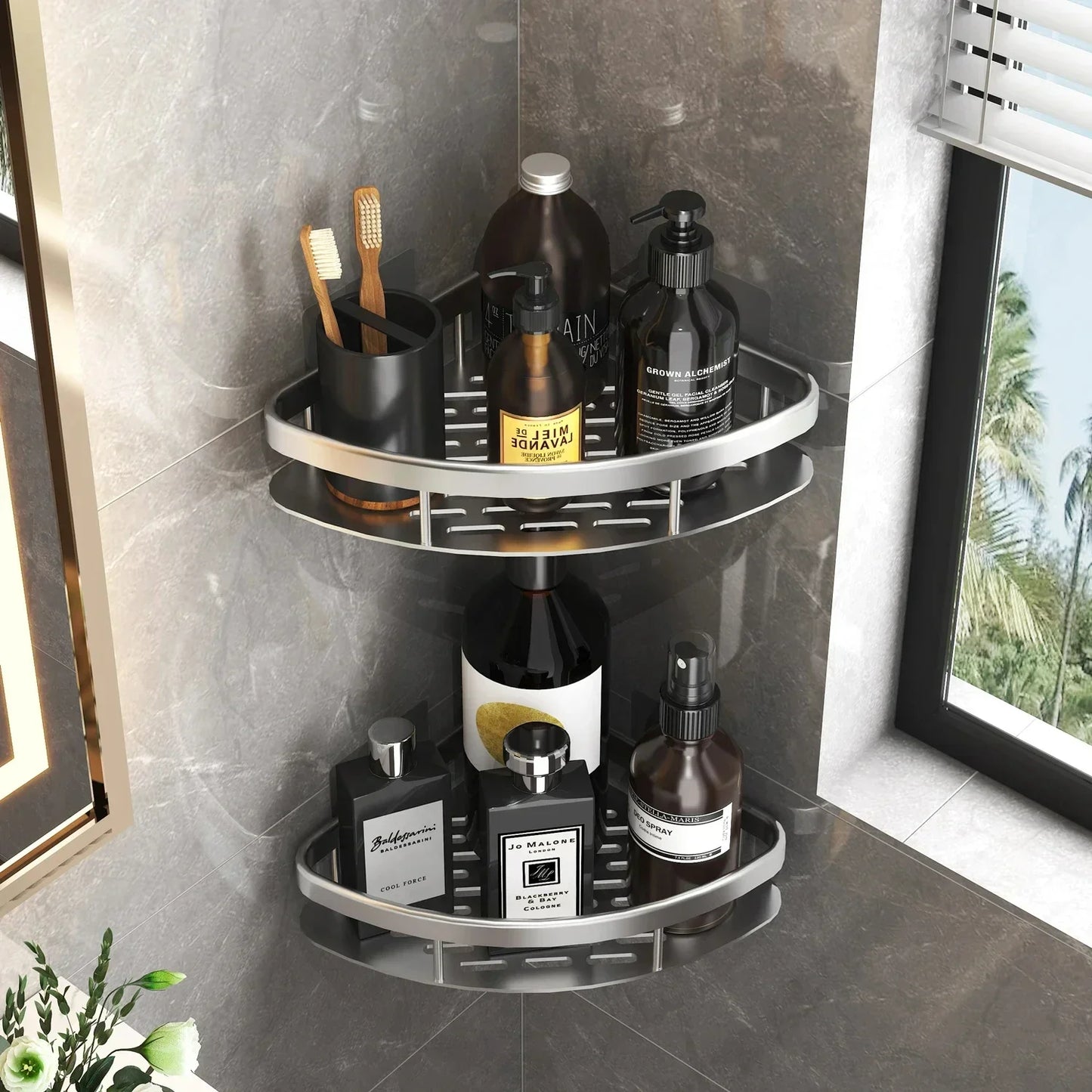 Aluminum Bathroom and Kitchen Shelf – Drill-Free Wall Organizer