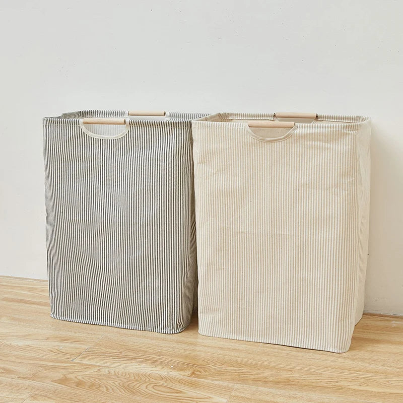 Foldable Waterproof Laundry Basket – Cotton and Linen with Bamboo Handles