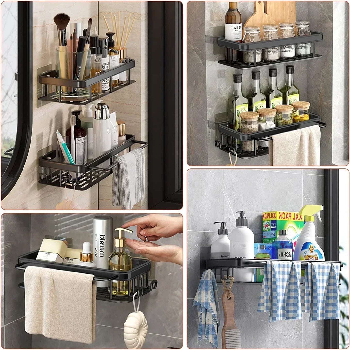 Aluminum Bathroom and Kitchen Shelf – Drill-Free Wall Organizer