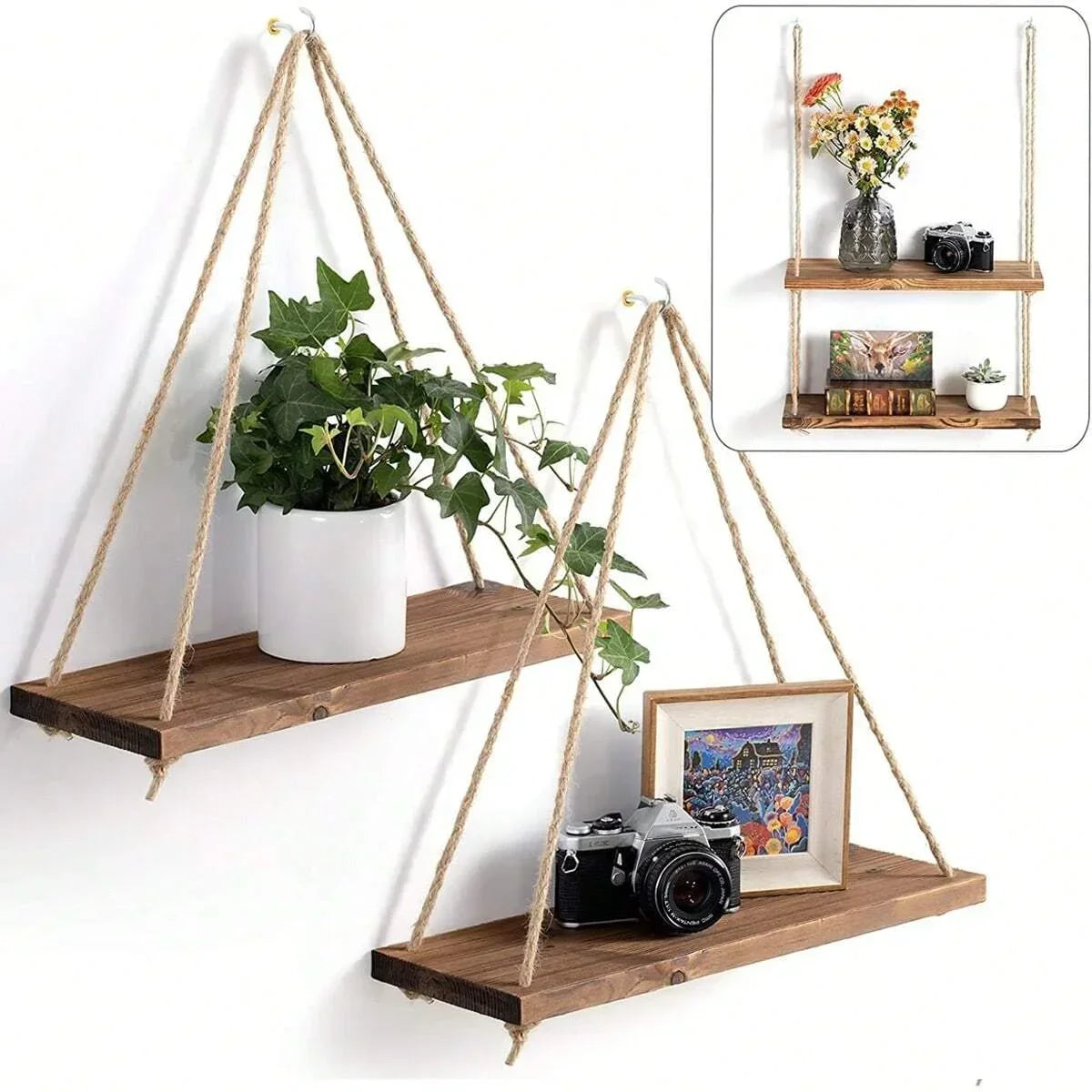 Hanging Wooden Shelving – Elegant and Versatile Design