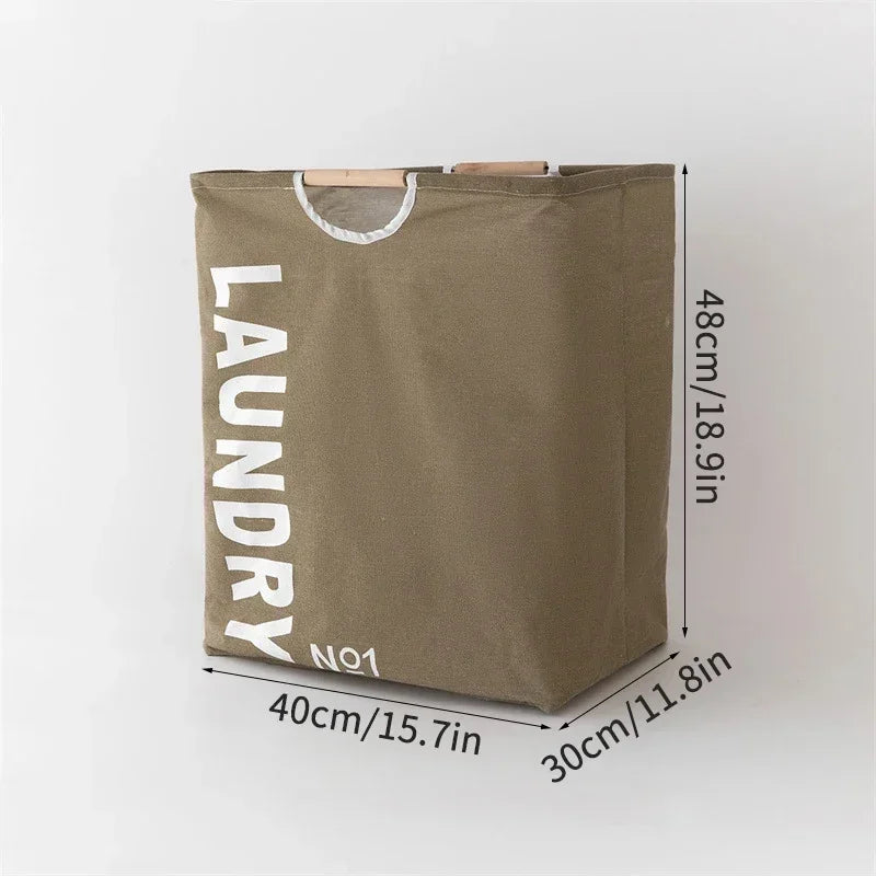 Foldable Waterproof Laundry Basket – Cotton and Linen with Bamboo Handles