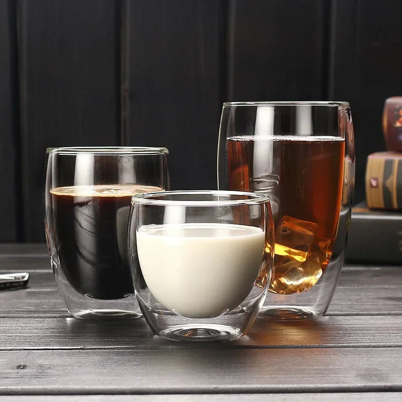 Double Wall Insulated Glass Tumbler - 5 Sizes Available - Ideal for Coffee, Tea, Beer, Milk, Whiskey &amp; More
