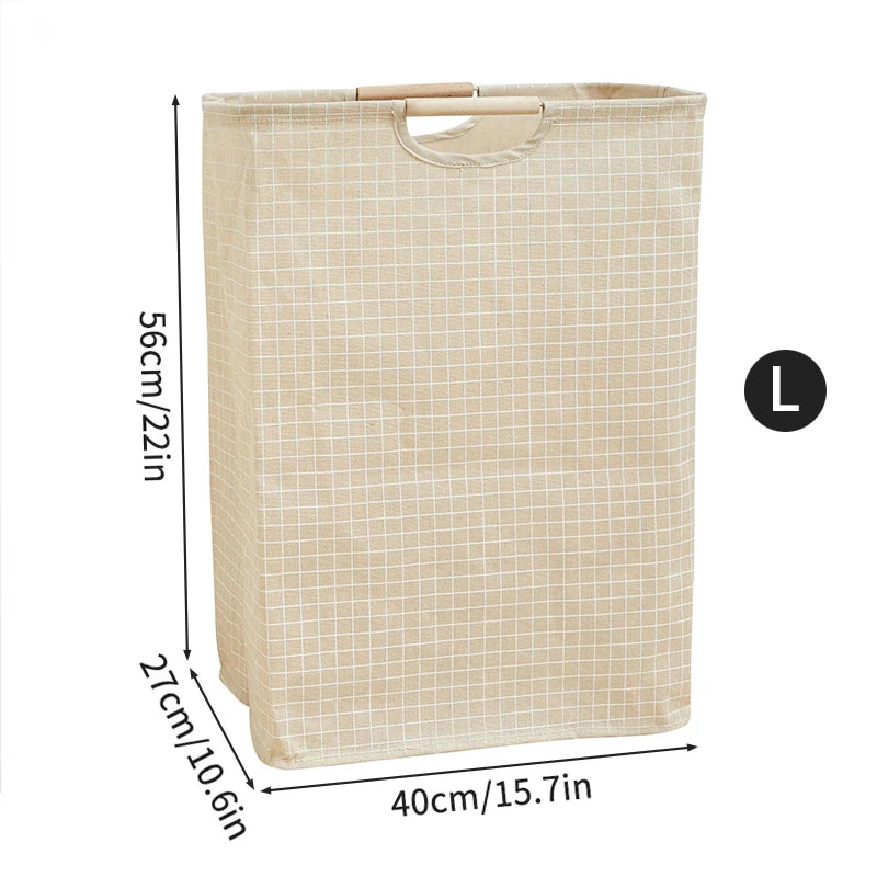 Foldable Waterproof Laundry Basket – Cotton and Linen with Bamboo Handles