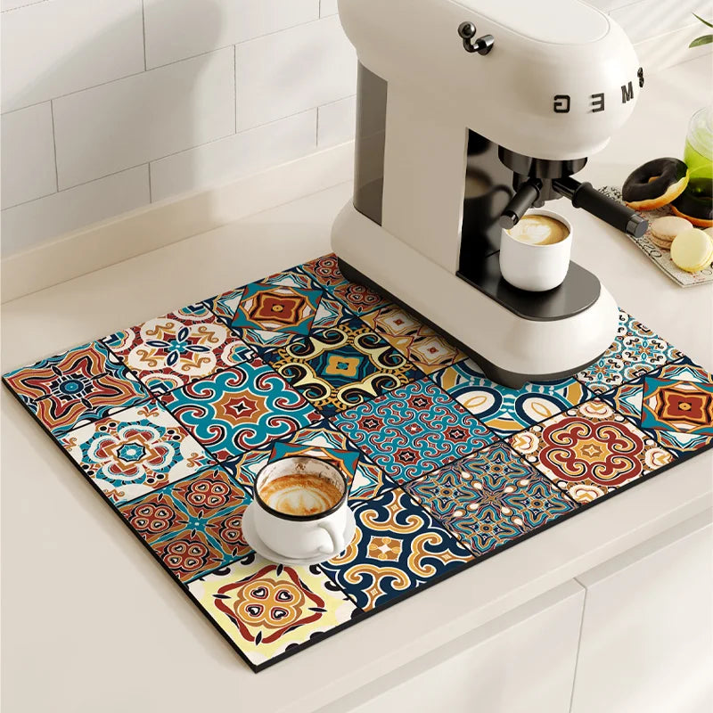 Tapete Antideslizante de Diatomita – Alfombrilla de Secado para Cocina y Cafetera
