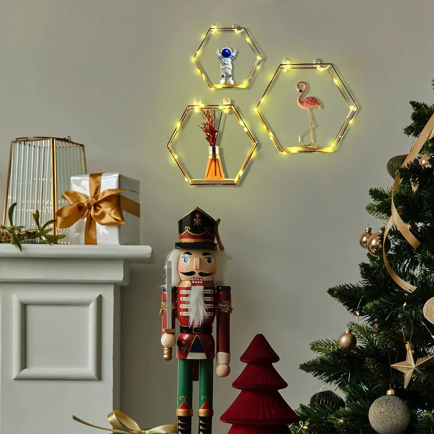 Hexagon Floating Wall Shelf – Elegant Decor and Storage