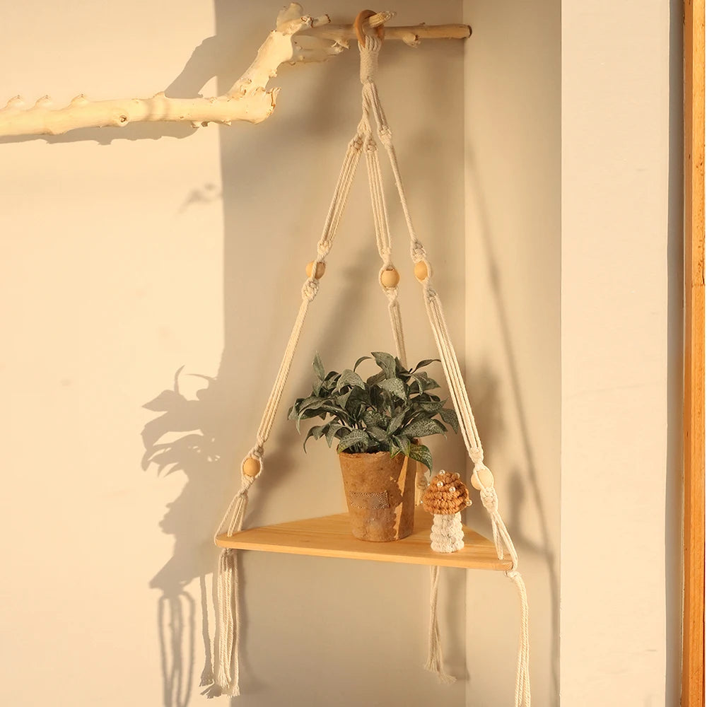 Triangle Floating Wooden Shelf – Boho and Modern Decor