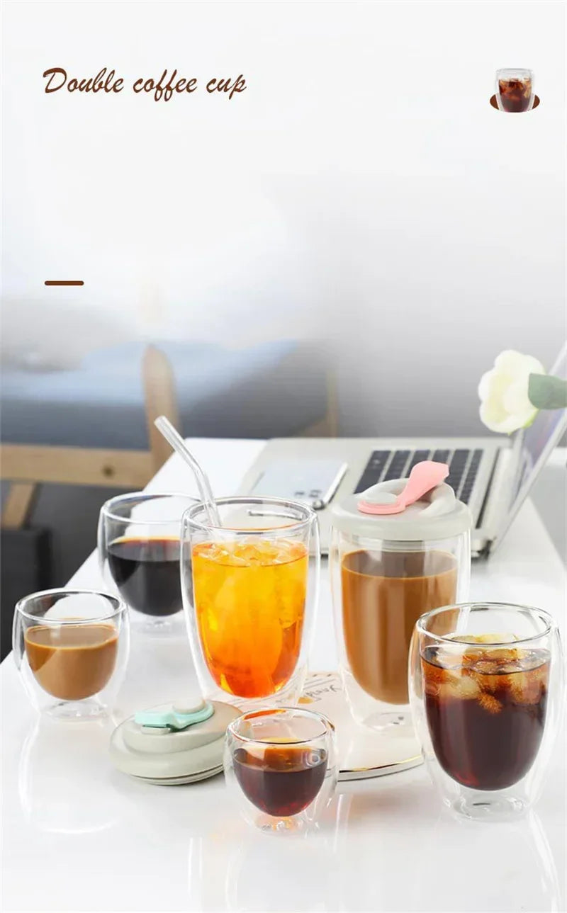 Double Wall Insulated Glass Tumbler - 5 Sizes Available - Ideal for Coffee, Tea, Beer, Milk, Whiskey &amp; More