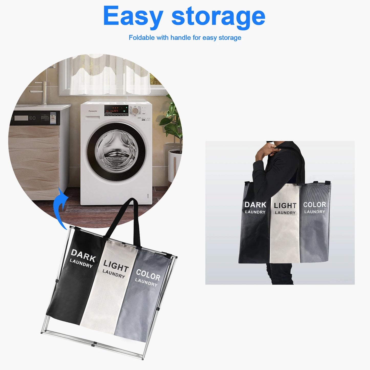 Foldable Laundry Basket with 3 Compartments – Large Capacity and Organization