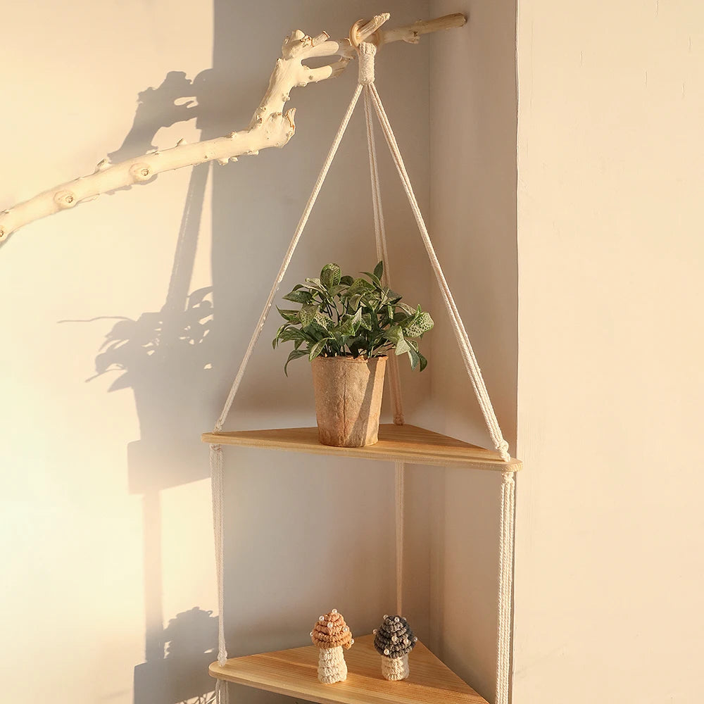 Triangle Floating Wooden Shelf – Boho and Modern Decor