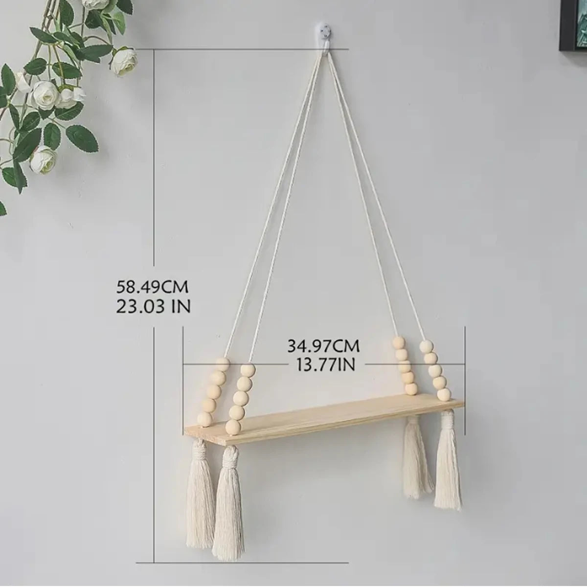 Macramé Wooden Wall Shelf – Boho and Functional Decor