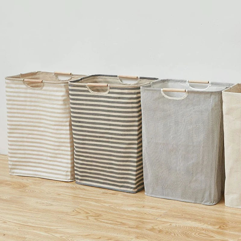 Foldable Waterproof Laundry Basket – Cotton and Linen with Bamboo Handles